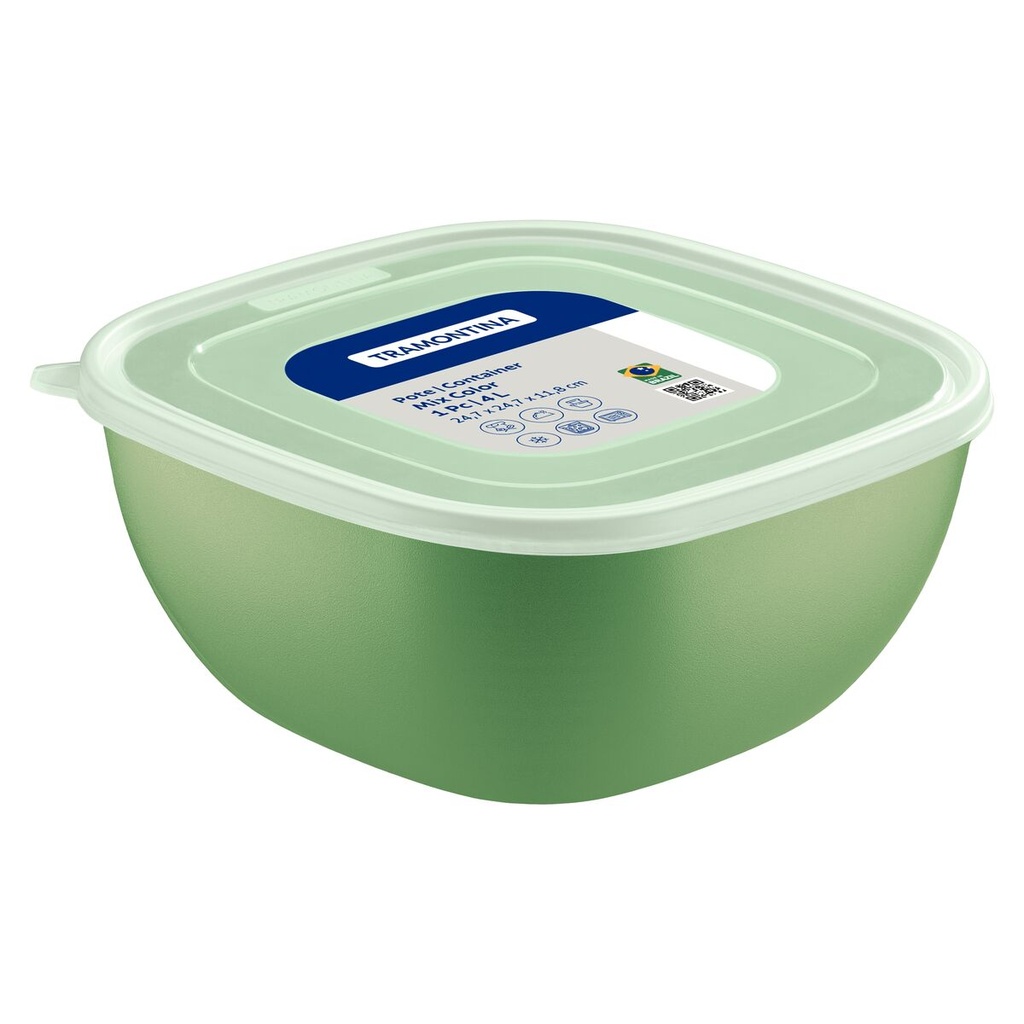 Pote Tramontina MixColor em Polipropileno Verde Sálvia com Tampa Transparente 4 L para Empresas | Tramontina para Empresas - 1