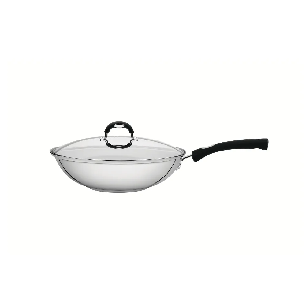 [62138280] SARTEN WOK EN ACERO INOXIDABLE CON TAPA DE VIDRIO Ø28 CM. 3,3L. SOLAR SILICONE