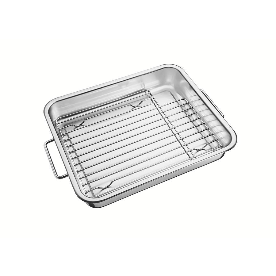 FUENTE PARA HORNEAR CON PARRILLA ACERO INOXIDABLE 345 X 285MM