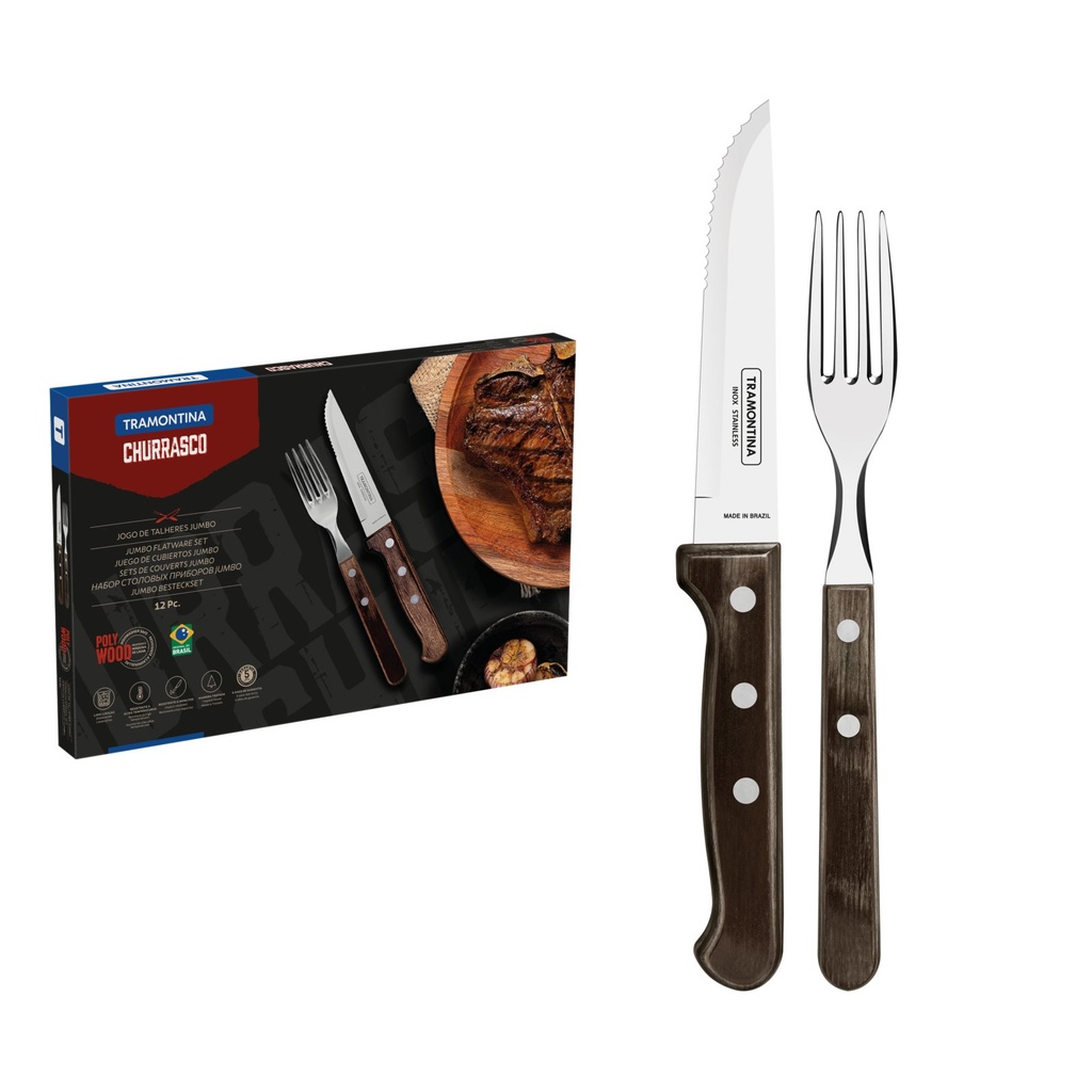 JUEGO DE CUBIERTOS JUMBO PARA CHURRASCO 12 PIEZAS POLYWOOD