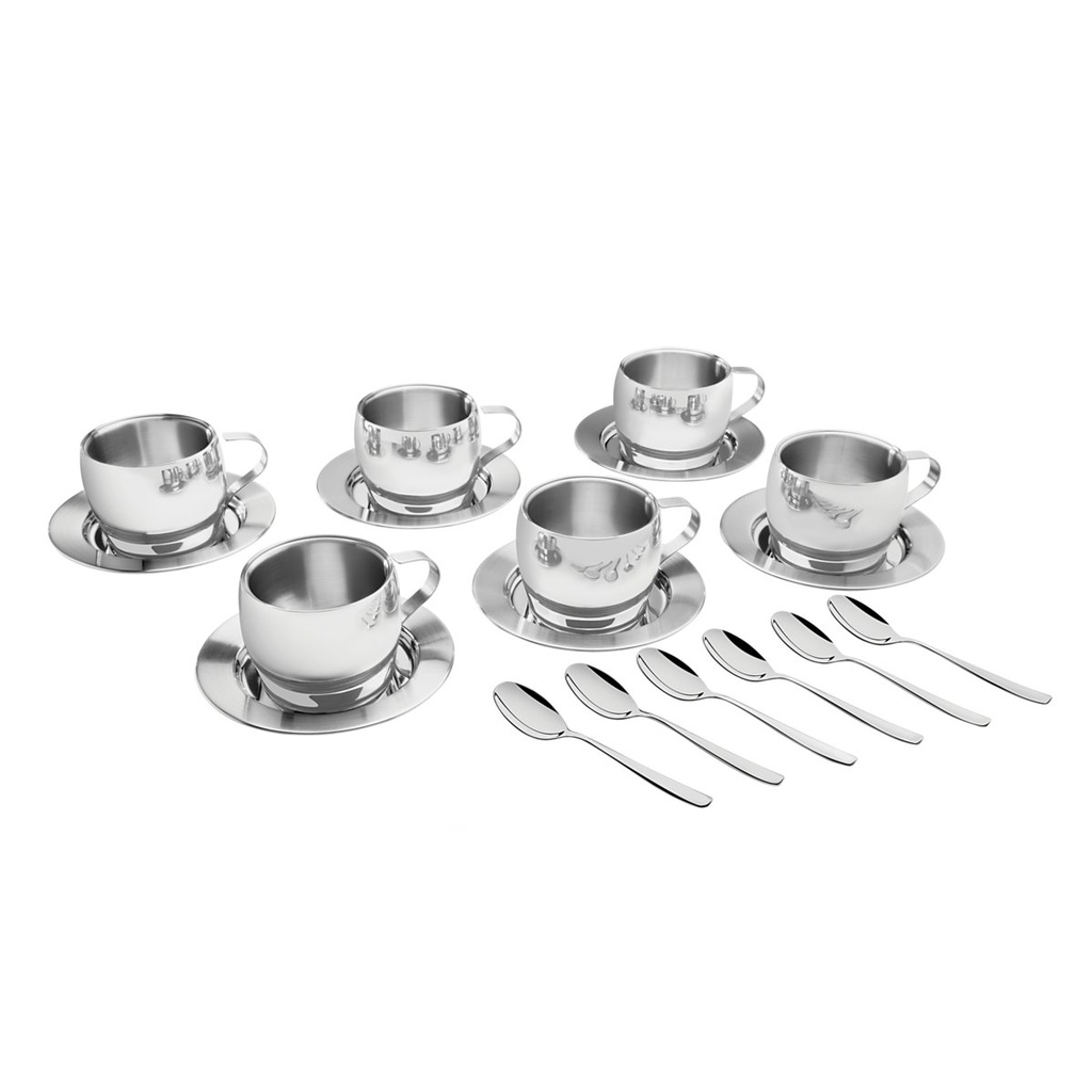 JUEGO DE TAZAS PARA TE Y CAPPUCCINO EN ACERO INOXIDABLE 18 PIEZAS