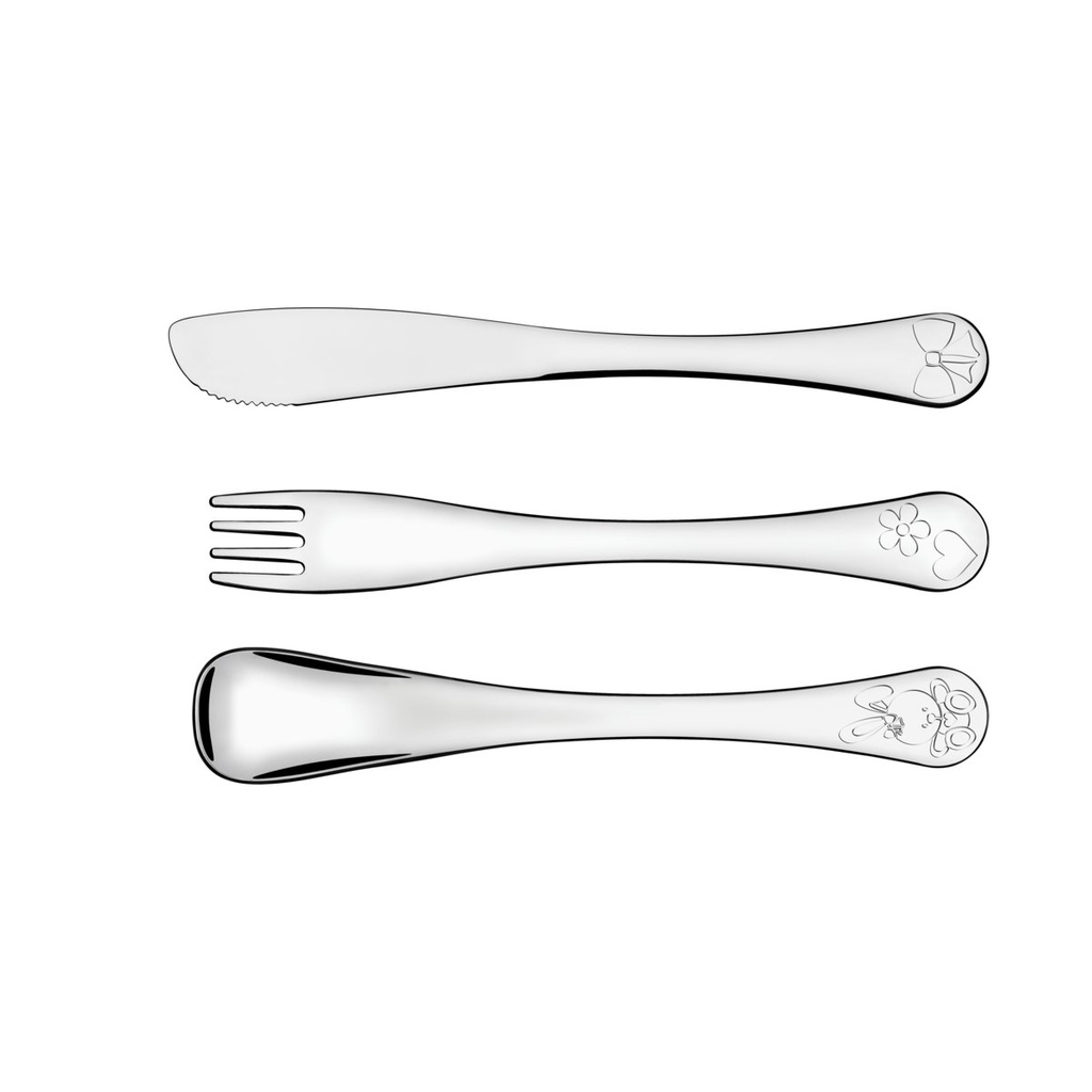 JUEGO  DE CUBIERTOS PARA NIÑAS EN ACERO INOXIDABLE 3 PIEZAS LE PETIT