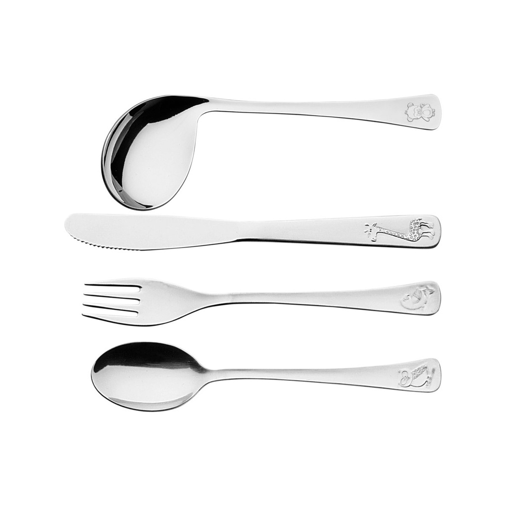 JUEGO  DE CUBIERTOS PARA NIÑOS EN ACERO INOXIDABLE 4 PIEZAS BABY