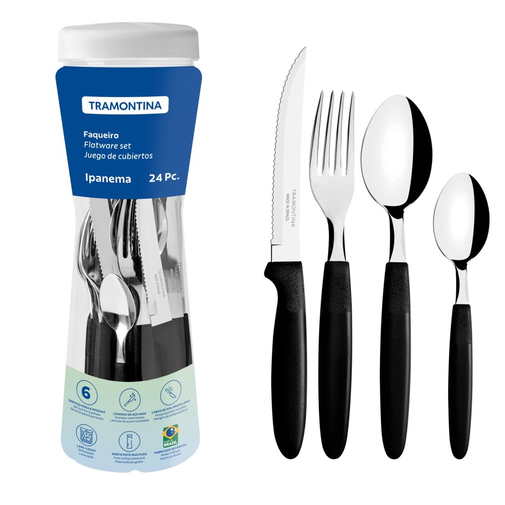 [23399091] JUEGO CUBIERTOS NEGROS 24 PIEZAS IPANEMA