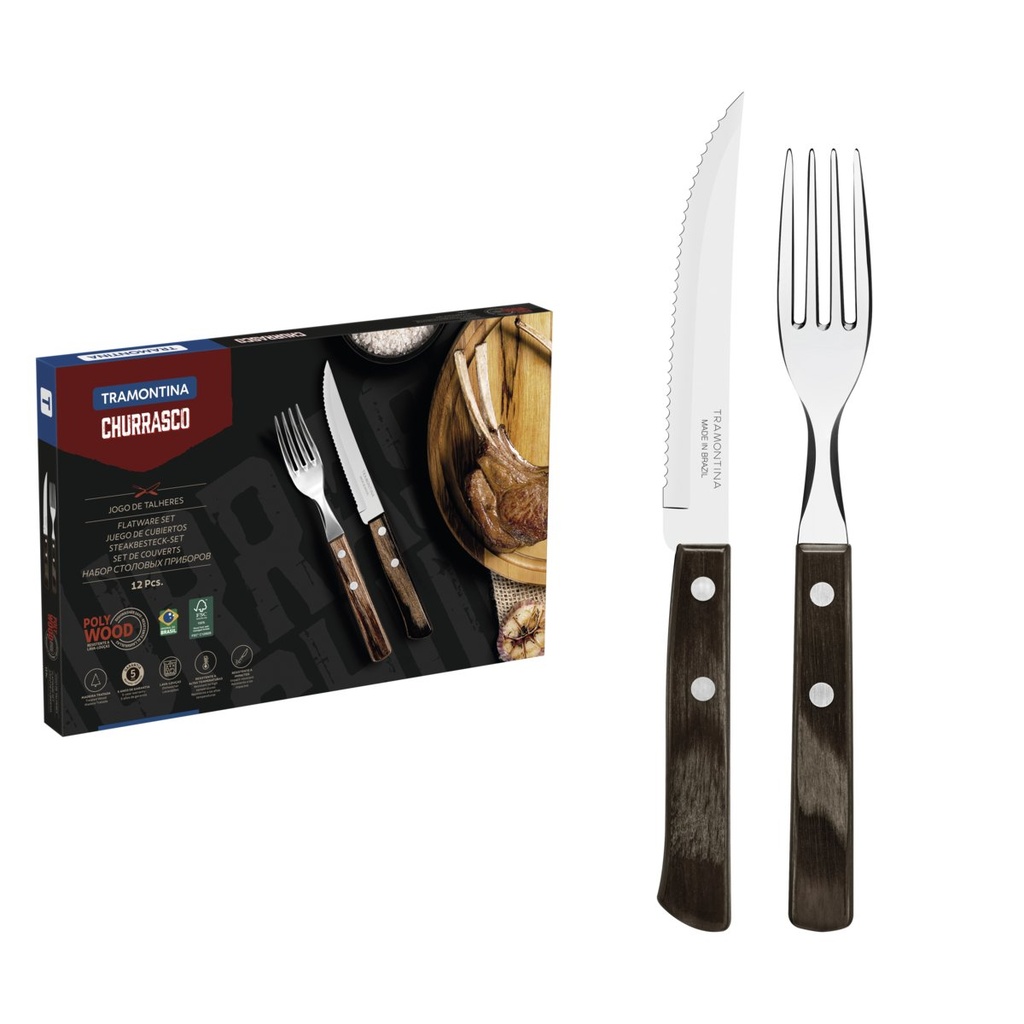 JUEGO DE CUBIERTOS DE MESA PARA CHURRASCO 12 PIEZAS POLYWOOD