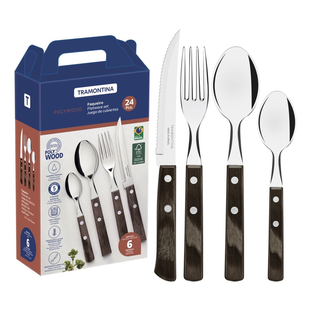 JUEGO DE CUBIERTOS DE MESA PARA CHURRASCO 24 PIEZAS POLYWOOD