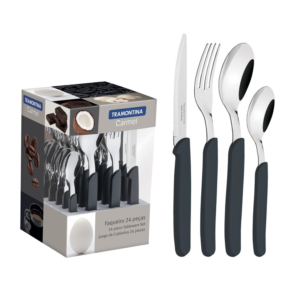 [23499021] JUEGO DE CUBIERTOS NEGROS 24 PIEZAS CARMEL