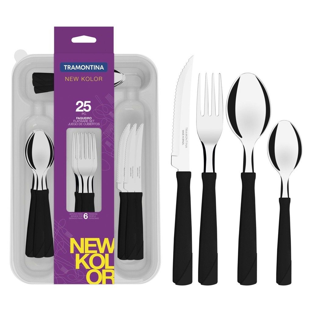 [23198075] JUEGO DE CUBIERTOS NEGROS 25 PIEZAS NEW KOLOR
