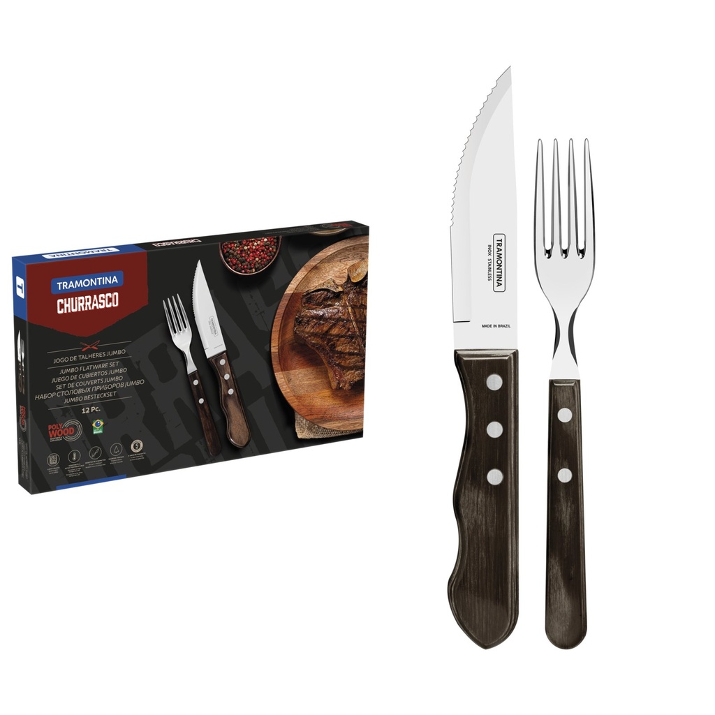 JUEGO DE CUBIERTOS PARA CHURRASCO 12 PIEZAS POLYWOOD