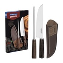 JUEGO DE CUCHILLO PARA CARNE 8" EXTREME CON CHAIRA Y FUNDA DE CUERO