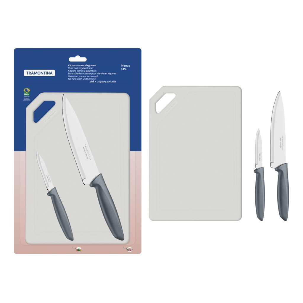 [23498614] JUEGO DE CUCHILLOS 3 PIEZAS PLENUS + TABLA 