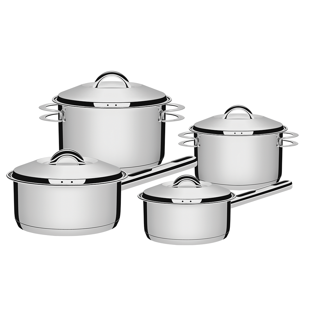 JUEGO DE OLLAS EN ACERO INOXIDABLE FONDO TRIPLE 4 PIEZAS SOLAR