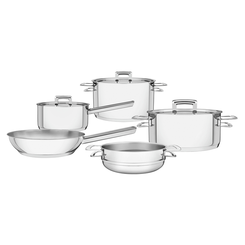 JUEGO DE OLLAS EN ACERO INOXIDABLE FONDO TRIPLE 5 PIEZAS BRAVA