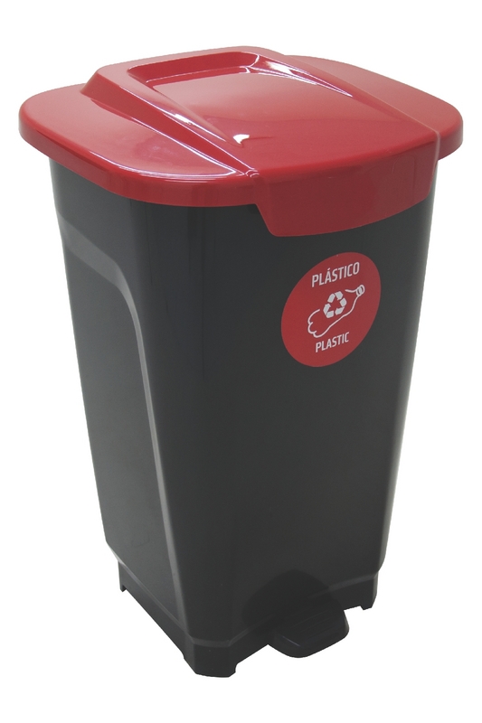 BASURERO 50 L NEGRO TAPA ROJA T-FORCE