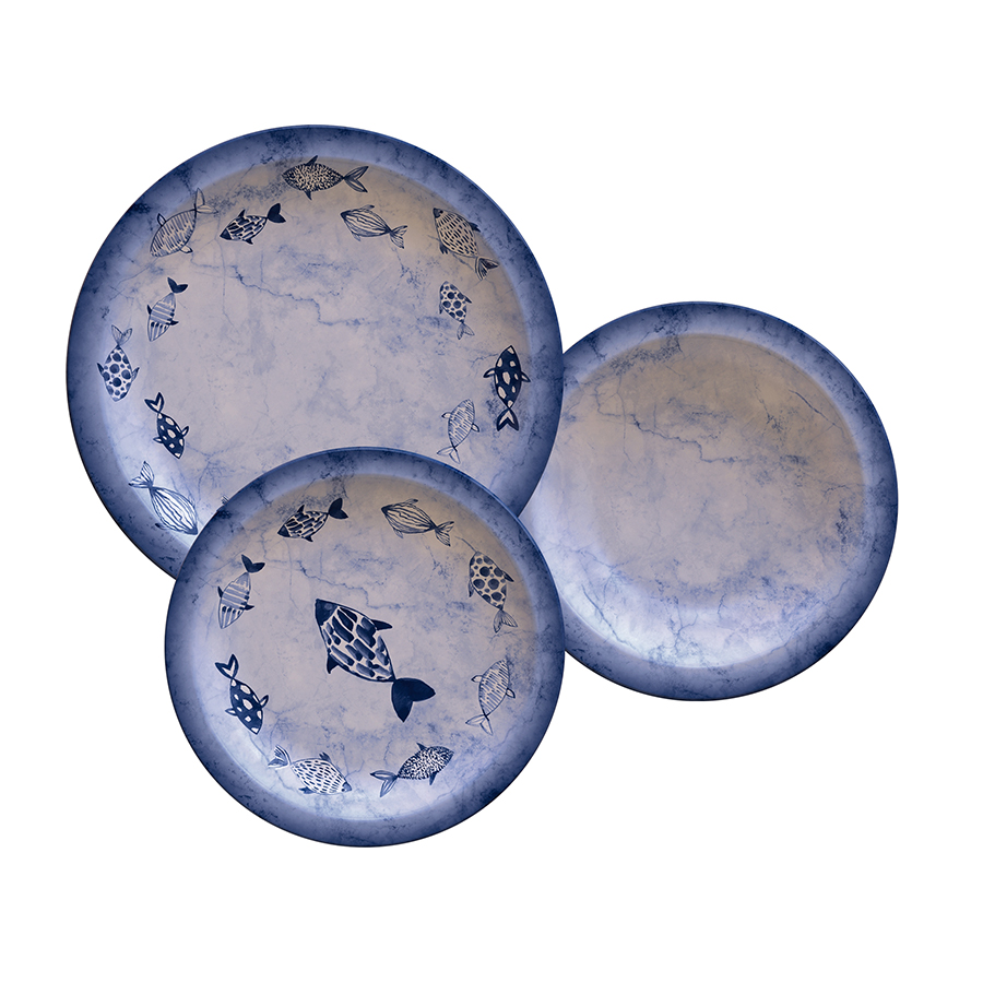 JUEGO DE PLATOS EN PORCELANA 12 PIEZAS PECES