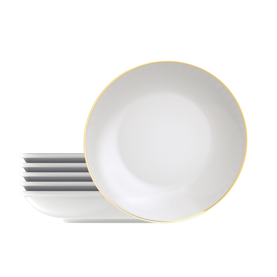 [96950094] JUEGO DE PLATOS HONDOS 22 CM. EN PORCELANA 6 PIEZAS ANNA BORDE DE ORO