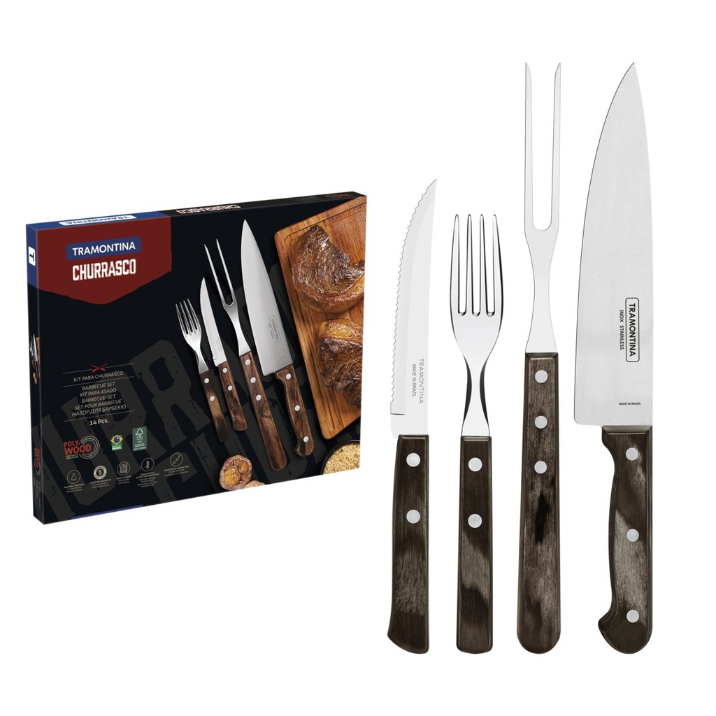 [21199989] JUEGO PARA CHURRASCO 14 PIEZAS POLYWOOD