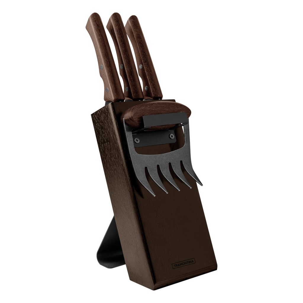 [22999045] JUEGO PARA CHURRASCO 5 PIEZAS BLACK CON BASE DE MADERA