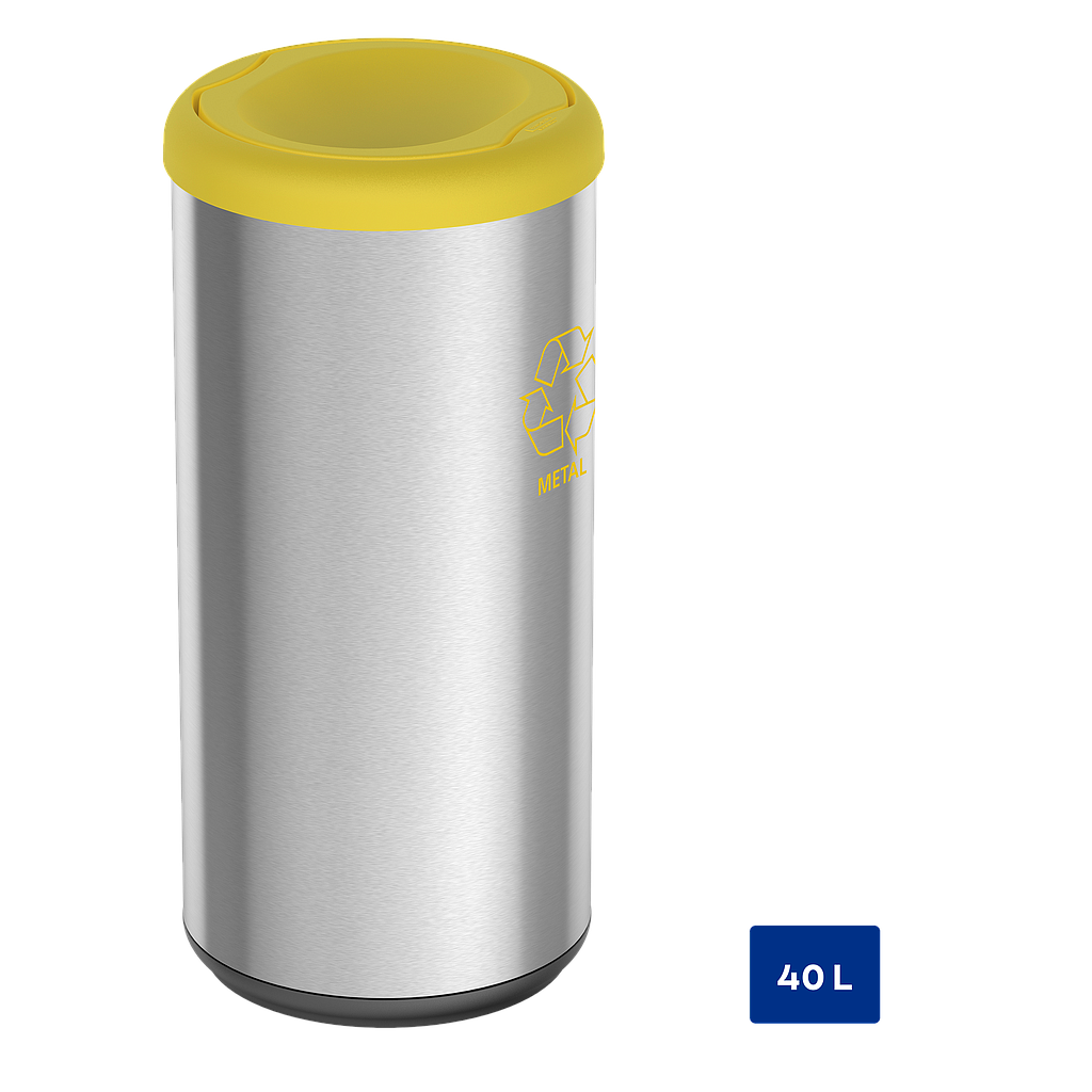 BASURERO CAPSULA SELECTA PLUS 40 L, TAPA DE VAIVEN AMARILLA, EN ACERO INOX