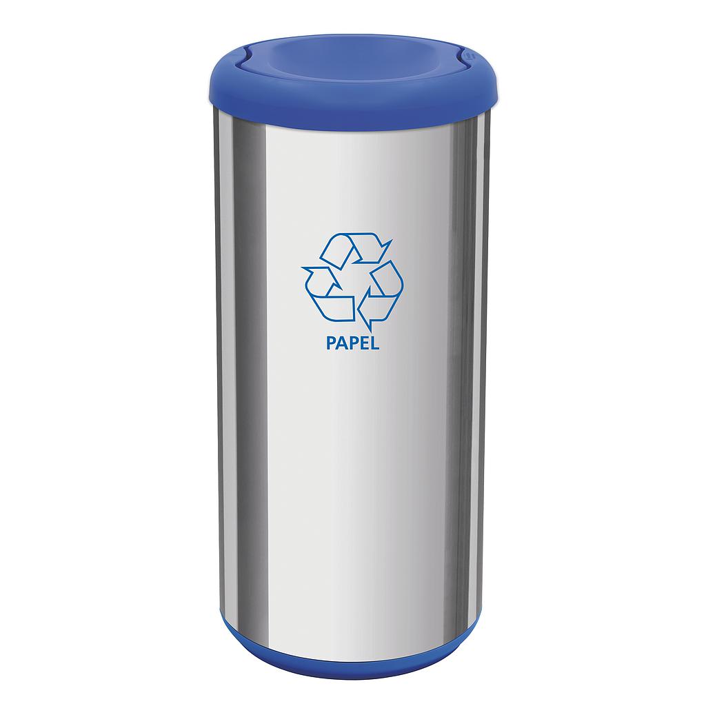 BASURERO CAPSULA SELECTA PLUS 40 L, TAPA DE VAIVEN AZUL, EN ACERO INOX.
