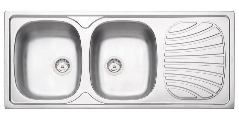 LAVAPLATOS ALPHA 2C 34 R, PERFECTA, DE EMPOTRAR, EN ACERO INOX., 116X50 CM CON VALVULAS 4 1/2'' Y REBOSADERO