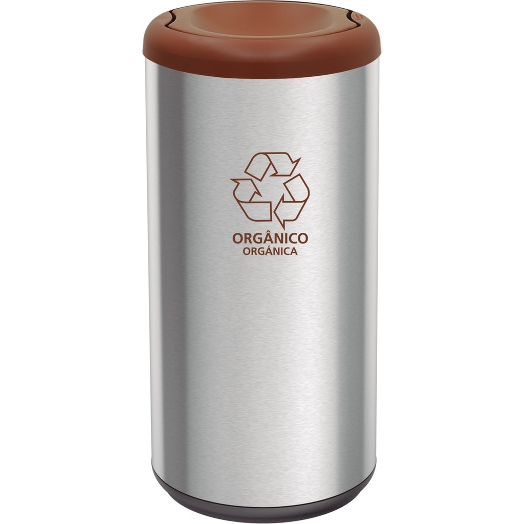 BASURERO CAPSULA SELECTA PLUS 40 L, TAPA DE VAIVEN CAFE, EN ACERO INOX.