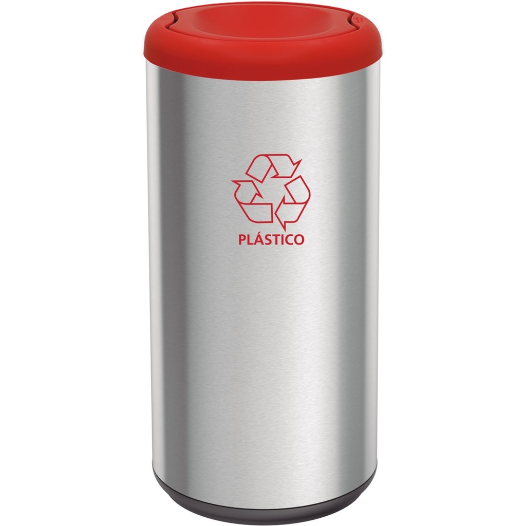 [94539202] BASURERO CAPSULA SELECTA PLUS 40 L, TAPA DE VAIVEN ROJA, EN ACERO INOX.