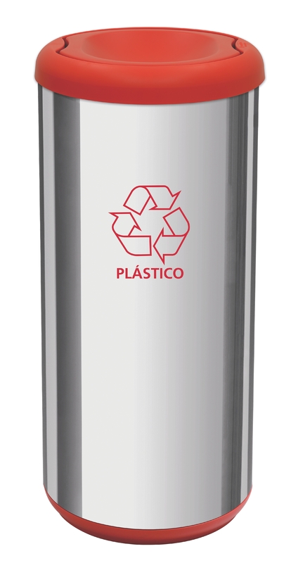 BASURERO CAPSULA SELECTA PLUS 40 L, TAPA DE VAIVEN ROJA, EN ACERO INOX.