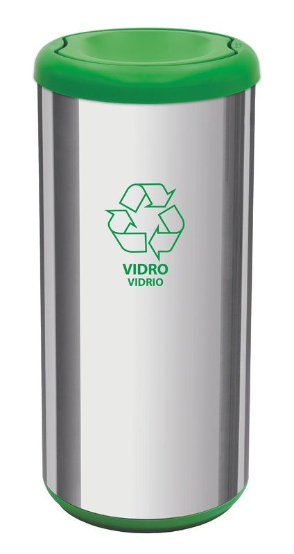 BASURERO CAPSULA SELECTA PLUS 40 L, TAPA DE VAIVEN VERDE, EN ACERO INOX.