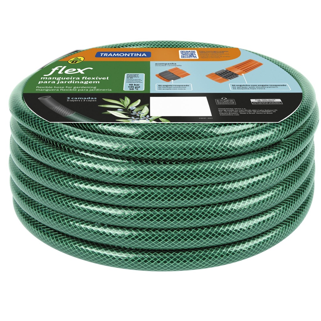 MANGUERA PARA JARDIN FLEX, 30 M, ACOPLES ROSQUEADOS Y BOQUILLA