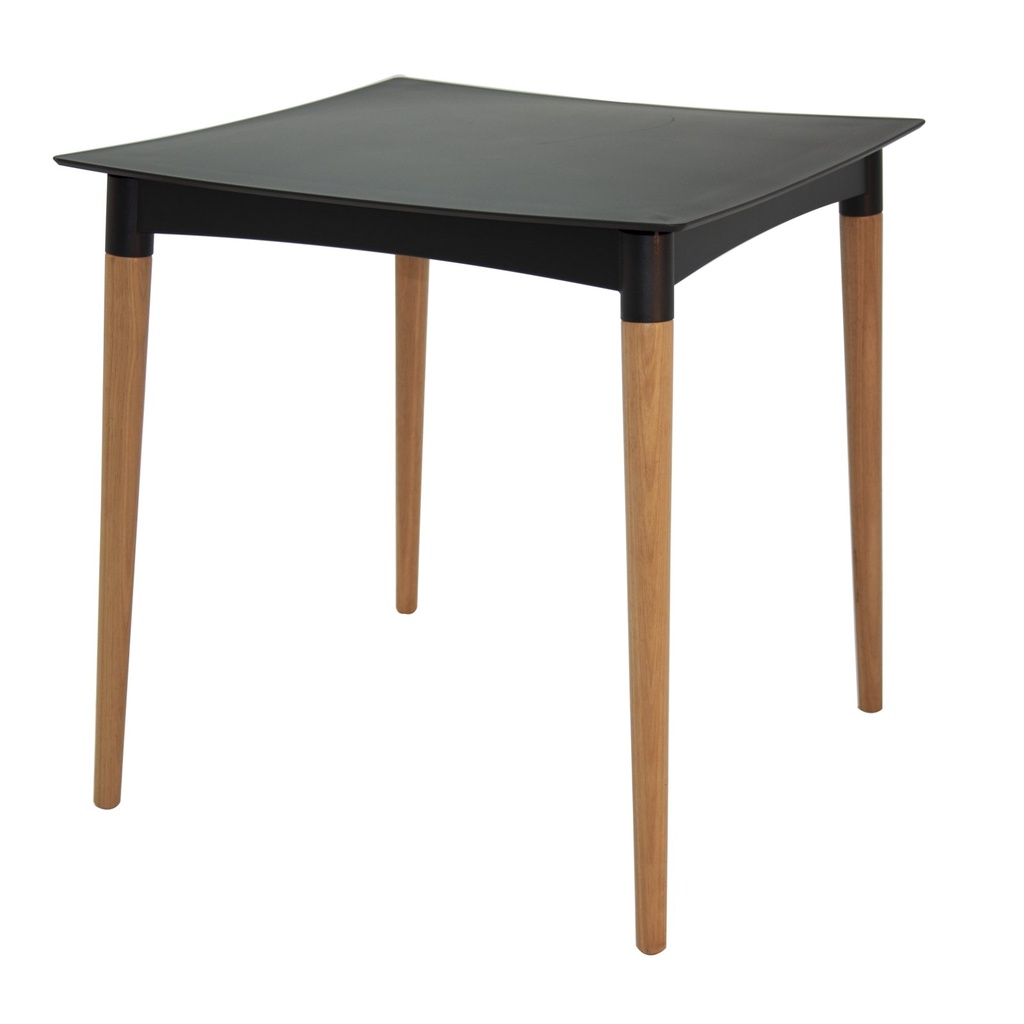 MESA DIANA EN POLIPROPILENO NEGRO CON PATAS DE MADERA