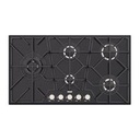 PLACA DE COCCION A GAS GLASS PENTA FULL BLACK 5GG, EN VIDRIO TEMPLADO, REJILLAS DE HIERRO FUNDIDO, DESIGN COLLECTION, 90X51 CM.
