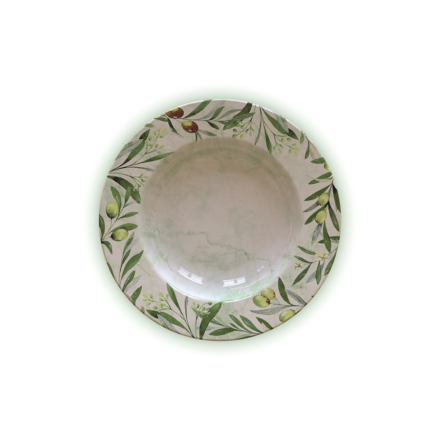 [96580002] PLATO HONDO EN PORCELANA Ø23 CM. OLIVA