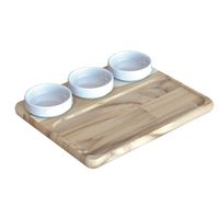 TABLA PARA PICADITAS CON 3 POTES DE PORCELANA 29X30 CM. CHURRASCO