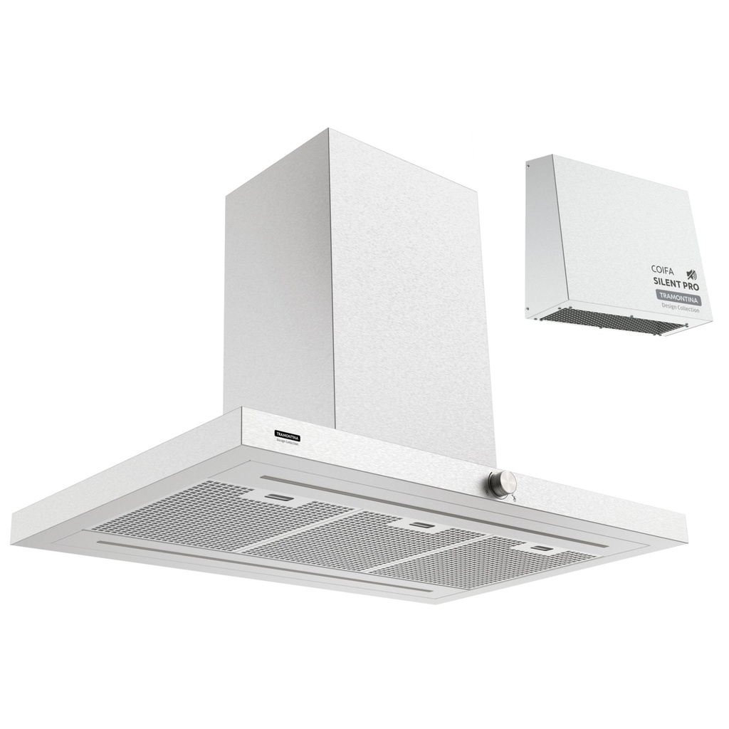 [95800124] CAMPANA DE ISLA DRITTA SILENT PRO 90, EN ACERO INOXIDABLE.CON MOTOR PARA EXTERIOR