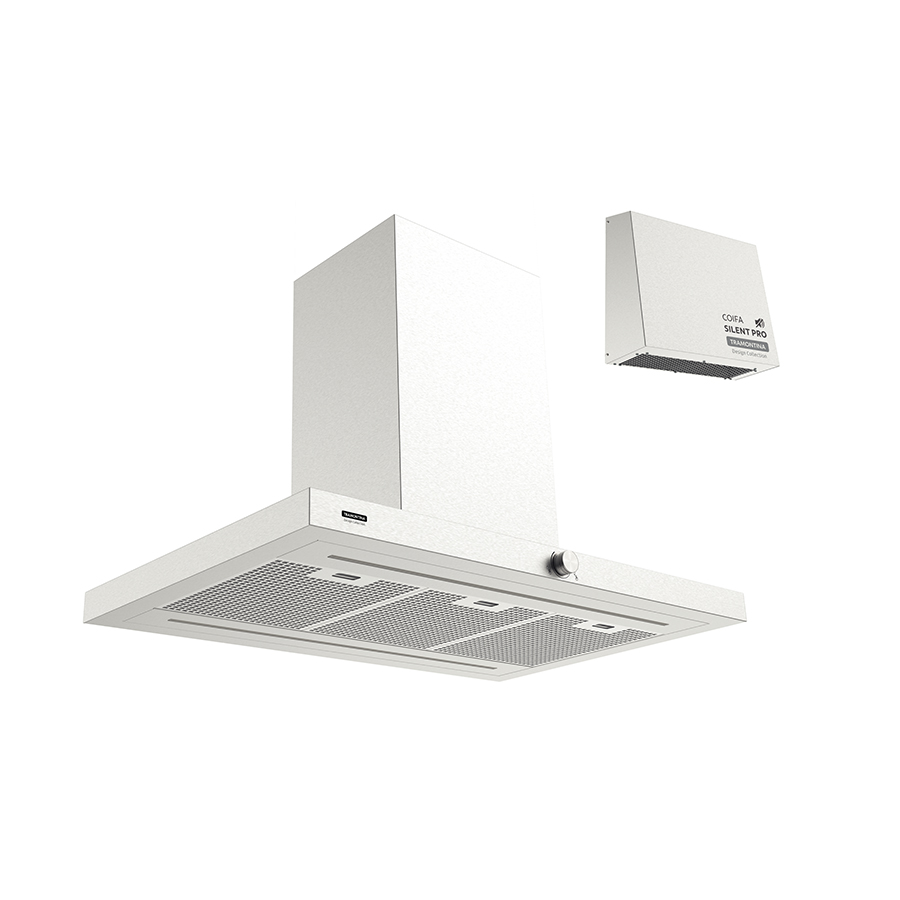 CAMPANA DE ISLA DRITTA SILENT PRO 90, EN ACERO INOXIDABLE.CON MOTOR PARA EXTERIOR