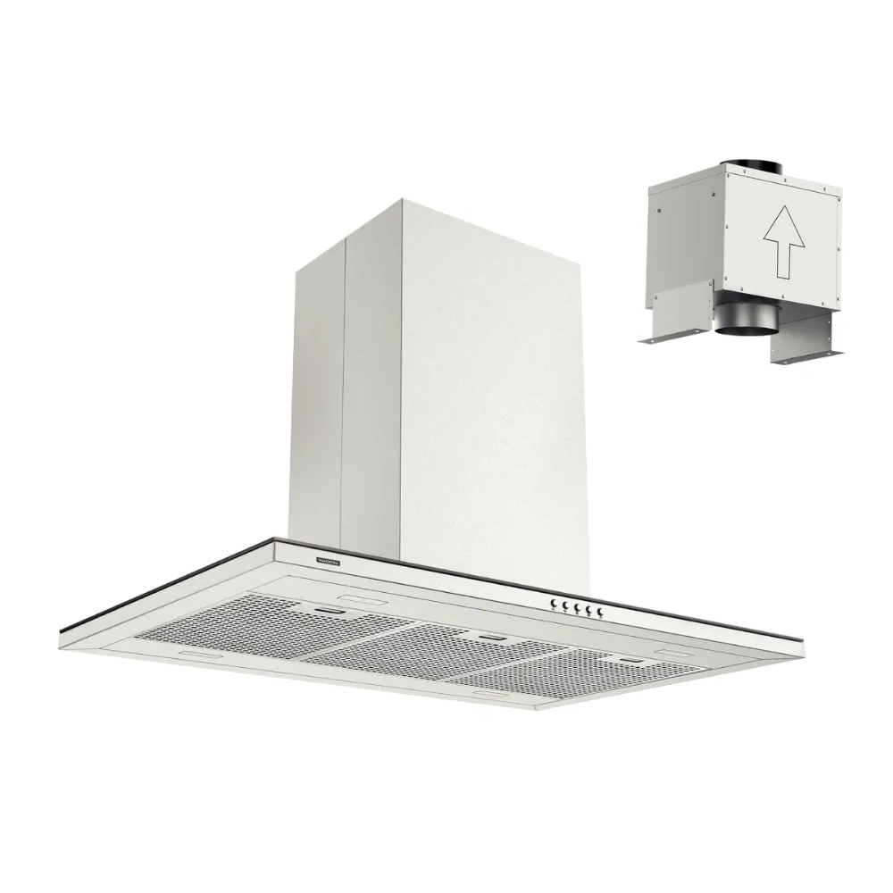 CAMPANA DE ISLA SLIM 90 EN ACERO INOX SCOTCH BRITE, CON MOTOR EXTERNO