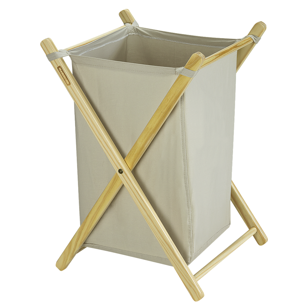 CESTO MULTIUSO 42 L. DE ALGODÓN BEIGE Y ESTRUCTURA DE MADERA MACIZA