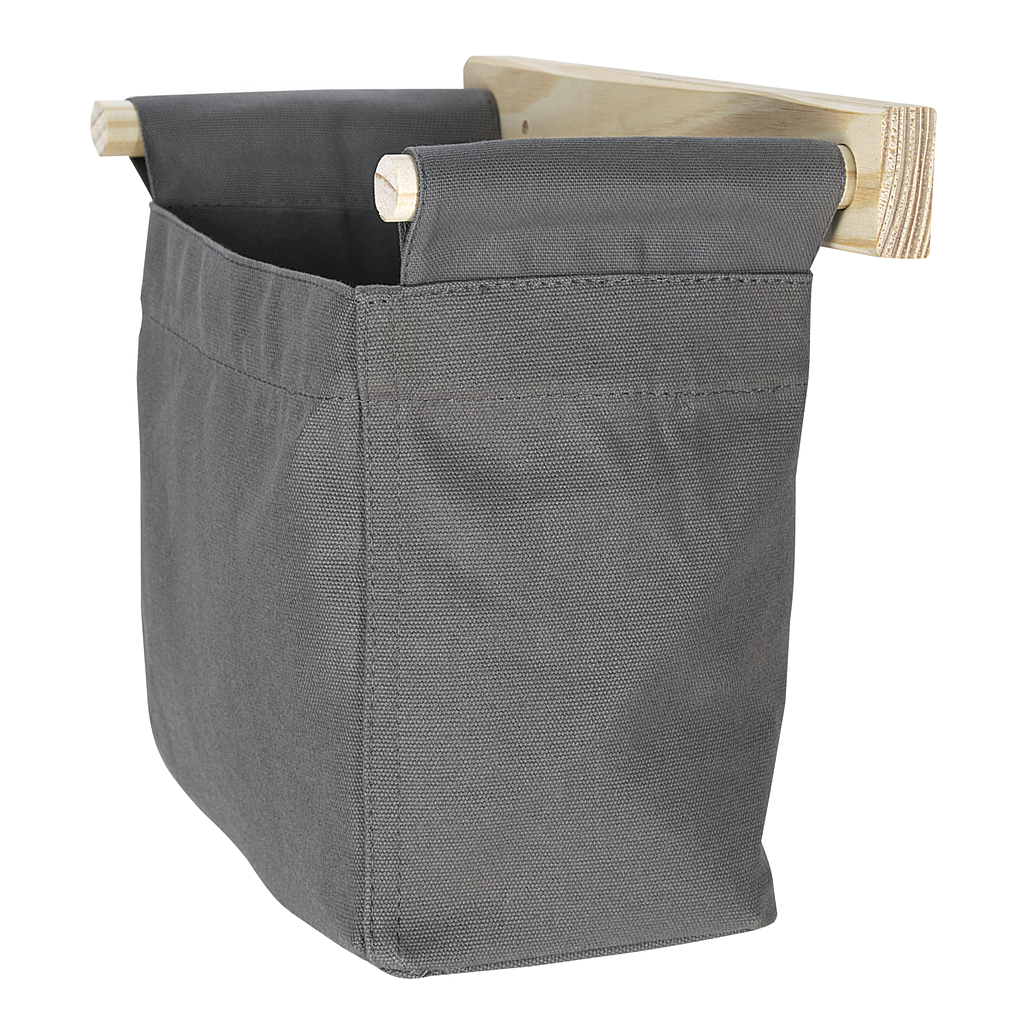 [91751012] CESTO ORGANIZADOR DE PARED EN LONA GRIS CON SOPORTE DE MADERA