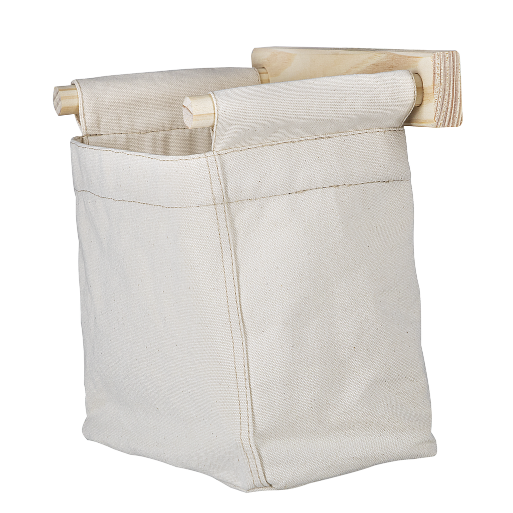 [91751011] CESTO ORGANIZADOR DE PARED EN LONA NATURAL CON SOPORTE DE MADERA
