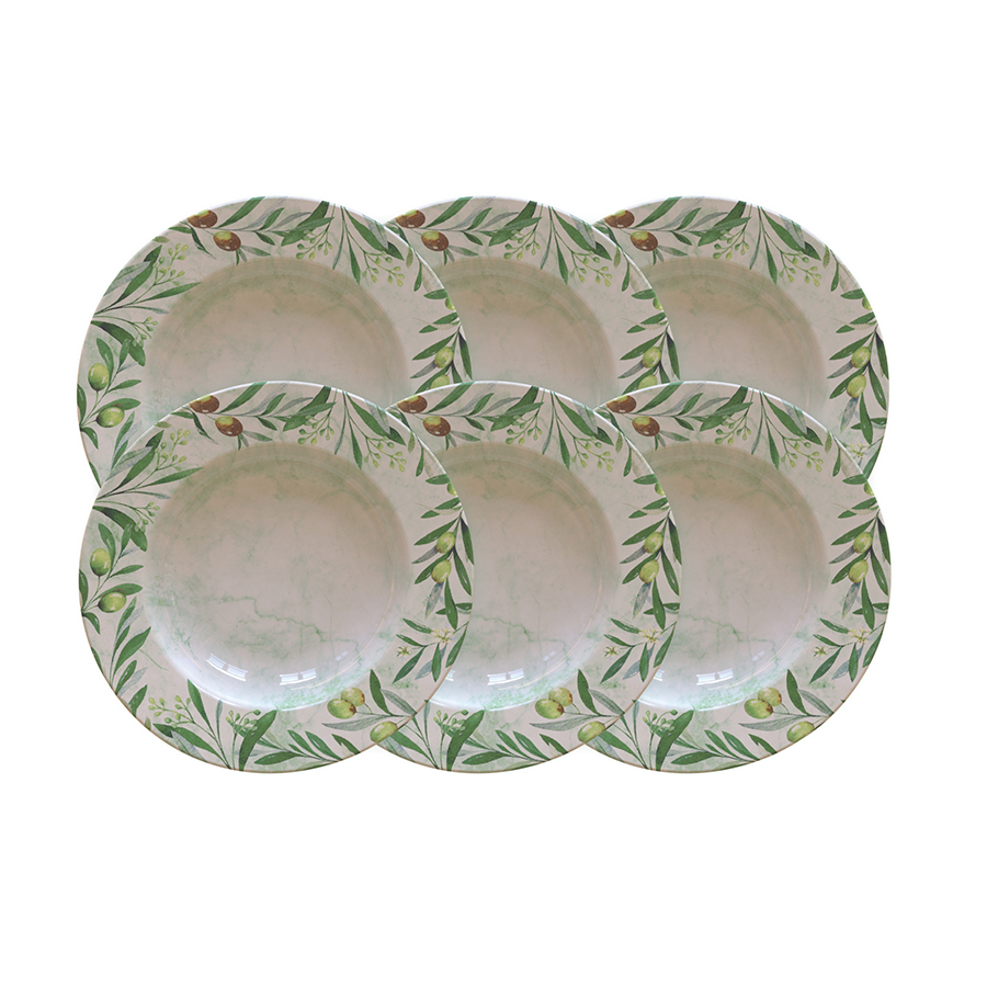 JUEGO DE PLATOS HONDOS EN PORCELANA 6 PIEZAS Ø23 CM. OLIVA