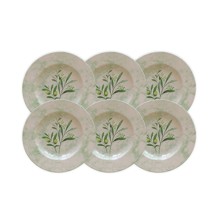 [96950011] JUEGO DE PLATOS PARA POSTRE EN PORCELANA 6 PIEZAS Ø21 CM. OLIVA