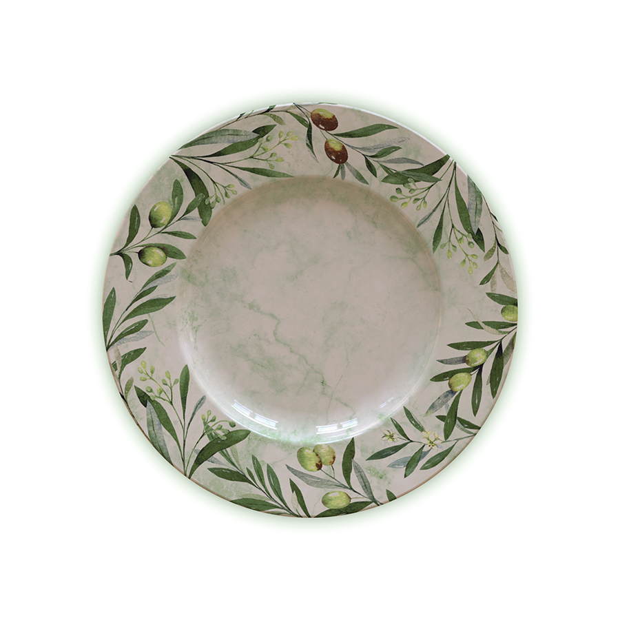 [96580000] PLATO RASO EN PORCELANA Ø28 CM. OLIVA