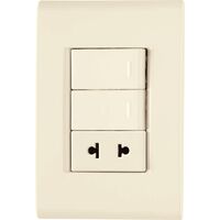 [57171077] CONJUNTO ARMADO 2 INTERRUPTORES SIMPLE + 1 TOMA 2P UNIVERSAL BEIGE LIZ