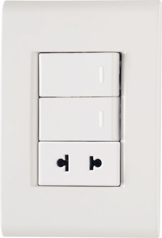 CONJUNTO ARMADO 2 INTERRUPTORES SIMPLE + TOMACORRIENTE 2P UNIVERSAL 10A-15A 250V BLANCO LIZ