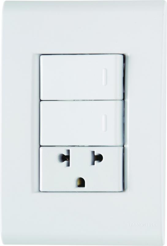CONJUNTO ARMADO 2 INTERRUPTORES SIMPLE + TOMACORRIENTE 2P+T UNIVERSAL 10A-15A 250V BLANCO LIZ