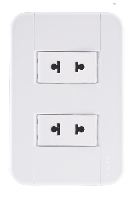 [57240043] CONJUNTO ARMADO 2 TOMACORRIENTES 2P UNIVERSAL 10A-15A 250V BLANCO TABLET