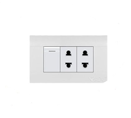 [57170062] CONJUNTO ARMADO INTERRUPTOR SIMPLE + 2 TOMA 2P UNIVIVERSAL BLANCO LIZ