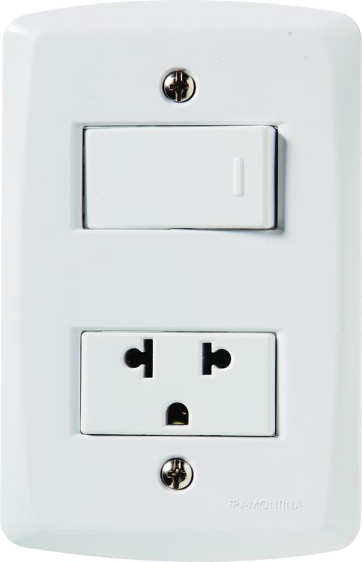 [57145047] CONJUNTO ARMADO INTERRUPTOR SIMPLE 10A 250V + TOMACORRIENTE 2P+T UNIVERSAL 10A-15A 250V BLANCO LUX2