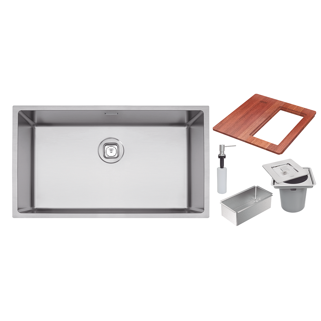 CUBA QUADRUM 70, DESIGN COLLECTION, EN ACERO INOX., 70X40 CM CON ACCESORIOS